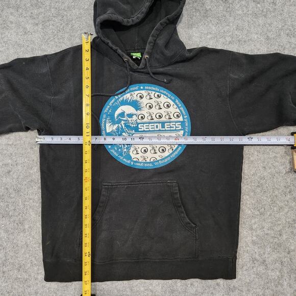 VTG Y2K Seedless Clothing Mens L Large Skate Black Distressed Pullover Hoodie - Picture 9 of 16
